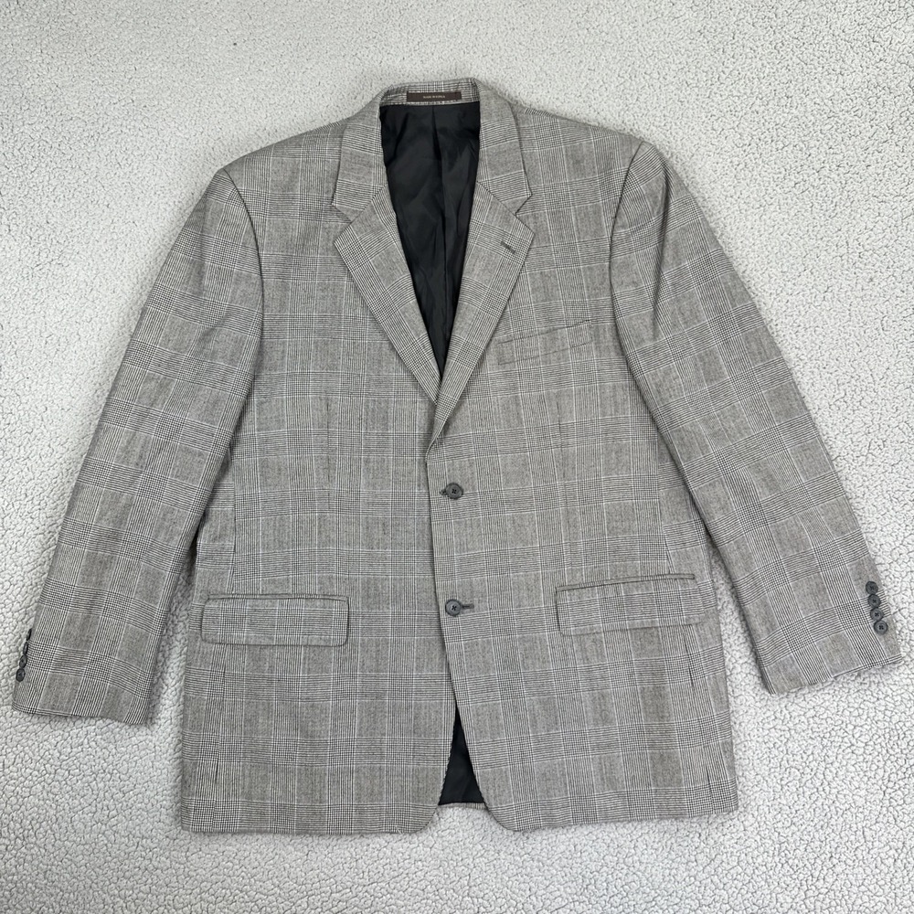 Tasso‎ Elba Angelico Super 100s Wool Blazer Men 46L Grey Glen Plaid Woolmark